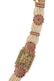 Gold Finish Pearl & Beaded Long Necklace Set