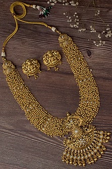 Gold Finish Beaded Long Necklace Set