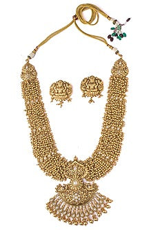 Gold Finish Beaded Long Necklace Set