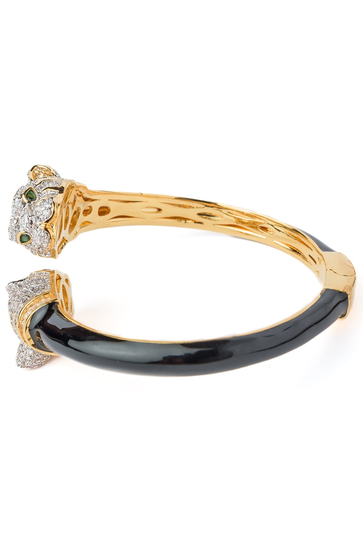 Gold Finish Black Enameled Floral Openable Kada