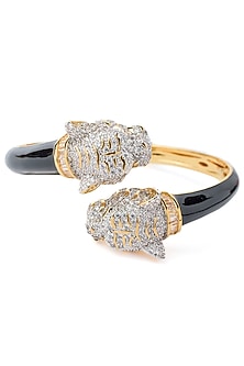 Gold Finish Black Enameled Floral Openable Kada