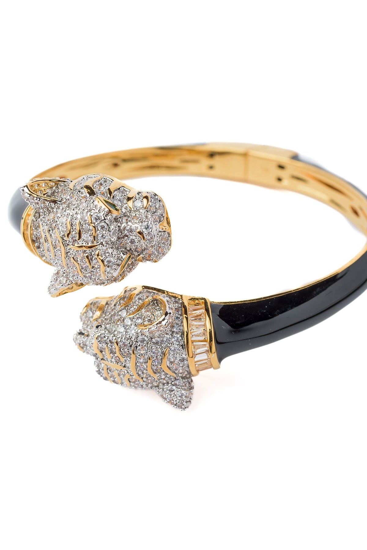 Gold Finish Black Enameled Floral Openable Kada