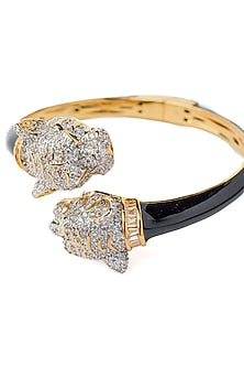 Gold Finish Black Enameled Floral Openable Kada