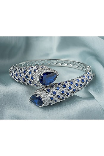 Silver Finish Blue Gemstone Openable kada