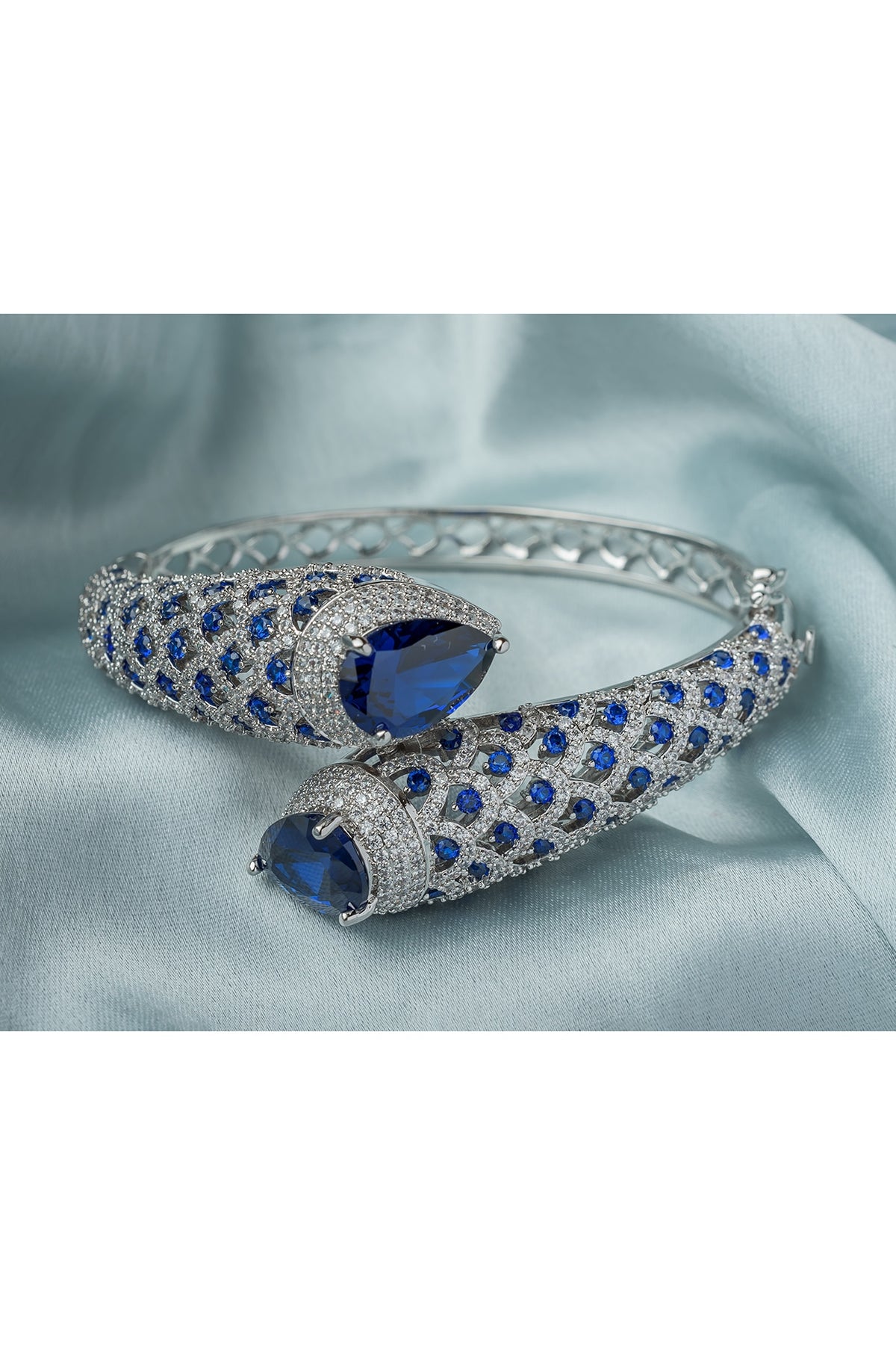 Silver Finish Blue Gemstone Openable kada