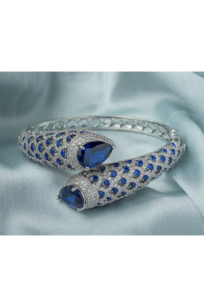 Silver Finish Blue Gemstone Openable kada