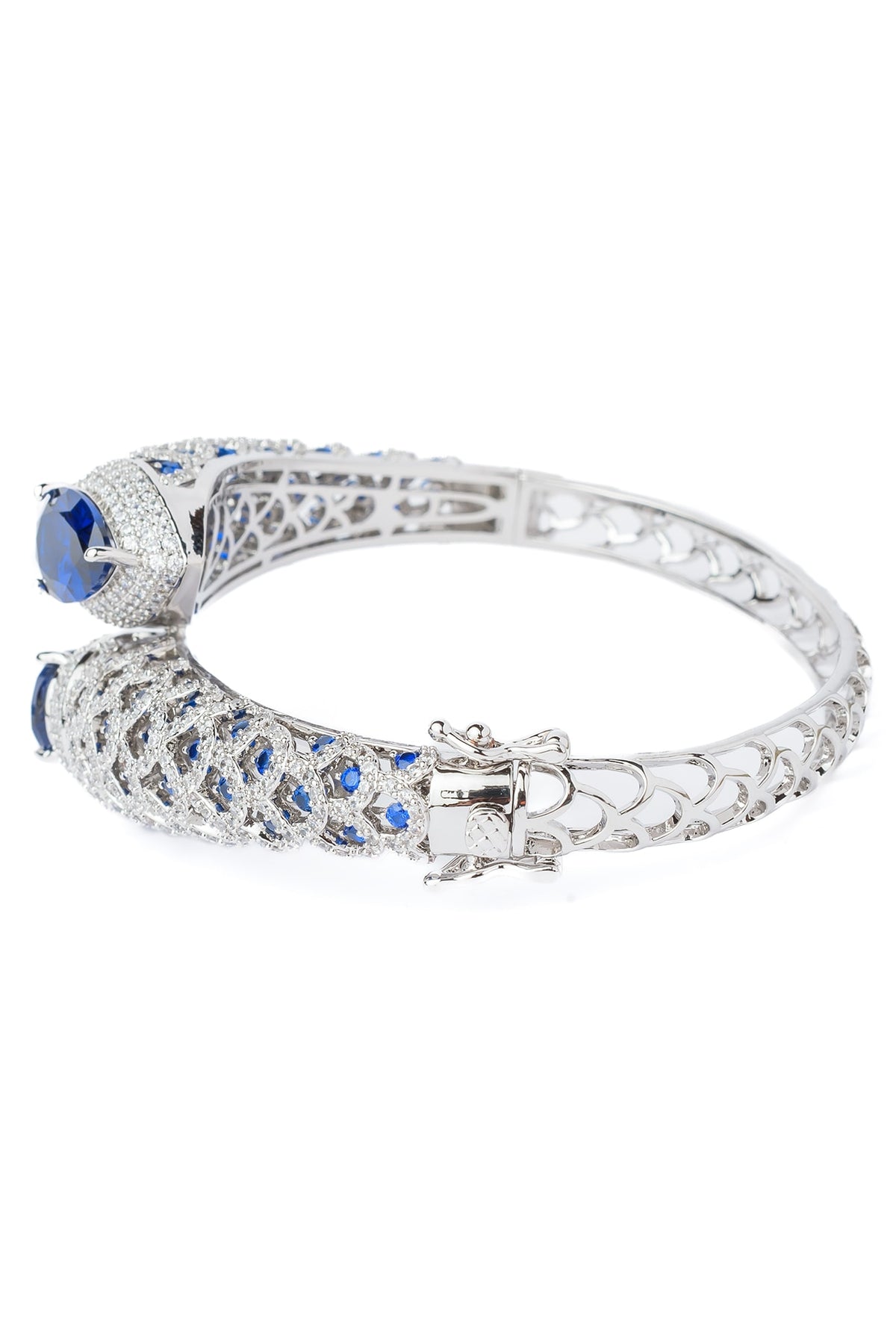Silver Finish Blue Gemstone Openable kada