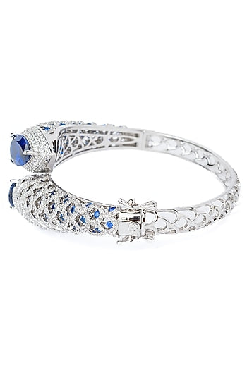 Silver Finish Blue Gemstone Openable kada