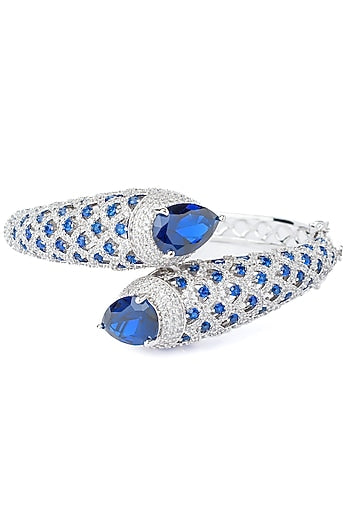 Silver Finish Blue Gemstone Openable kada