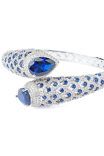Silver Finish Blue Gemstone Openable kada