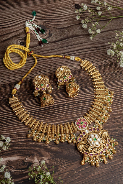 Gold Finish Gemstone Necklace Set