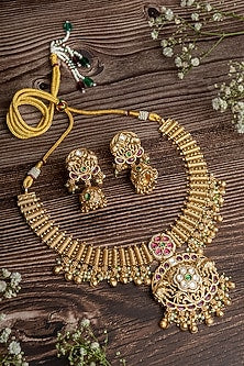Gold Finish Gemstone Necklace Set
