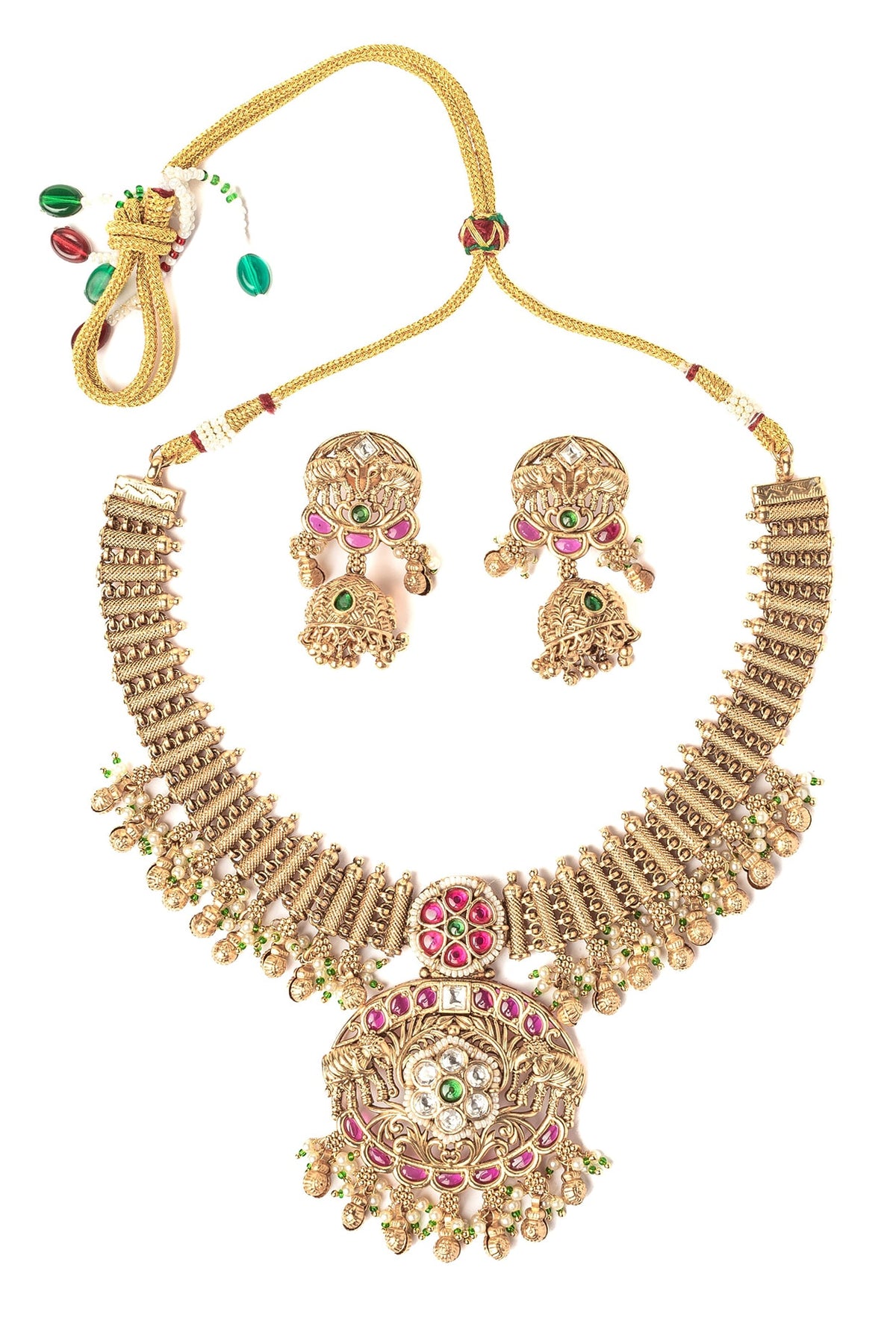 Gold Finish Gemstone Necklace Set