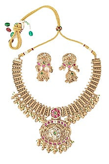 Gold Finish Gemstone Necklace Set