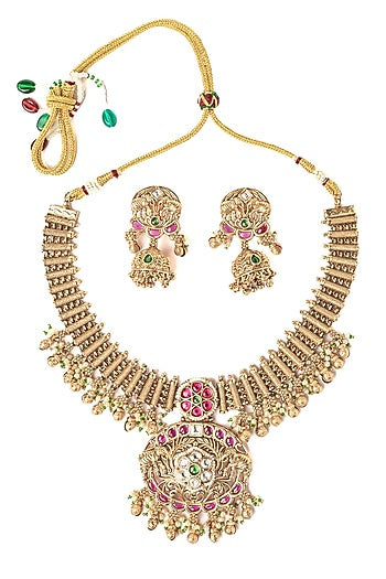 Gold Finish Gemstone Necklace Set