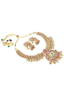 Gold Finish Gemstone Necklace Set