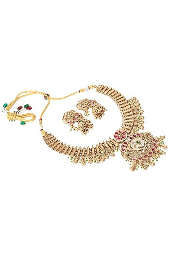 Gold Finish Gemstone Necklace Set