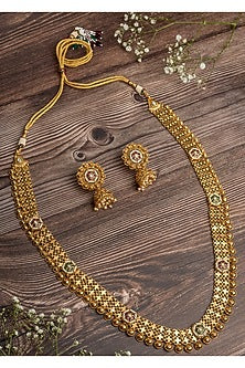 Gold Finish Floral Long Necklace Set