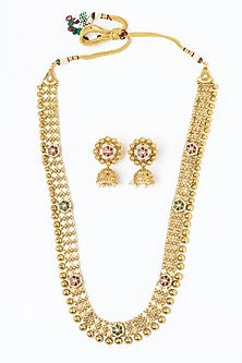 Gold Finish Floral Long Necklace Set
