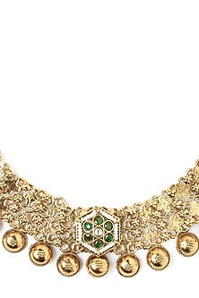 Gold Finish Floral Long Necklace Set