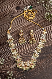Gold Finish Pearl Choker Necklace Set