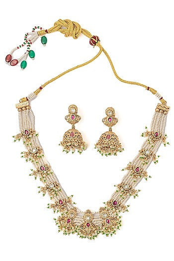 Gold Finish Pearl Choker Necklace Set