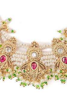 Gold Finish Pearl Choker Necklace Set