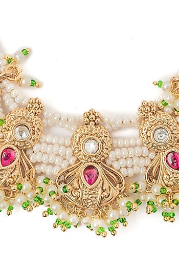 Gold Finish Pearl Choker Necklace Set