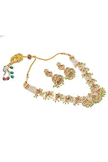 Gold Finish Pearl Choker Necklace Set