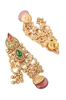 Gold Finish Red & Green Stone Necklace Set