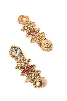 Gold Finish Ruby Pink Stone Choker Necklace Set