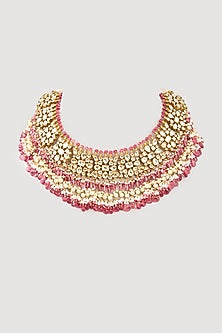 Gold Finish Kundan Polki & Multi-Colored Beaded Choker Necklace