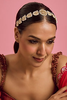 Gold Finish Kundan Polki & Beaded Headpiece