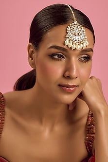 Gold Finish Kundan Polki & Beaded Maangtikka