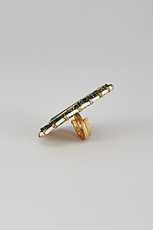 Gold Finish Kundan Polki & Emerald Stone Ring