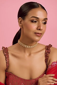 Gold Finish Kundan Polki Choker Necklace