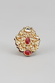 Gold Finish Kundan Polki & Red Onyx Ring