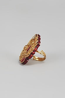 Gold Finish Kundan Polki & Red Onyx Ring