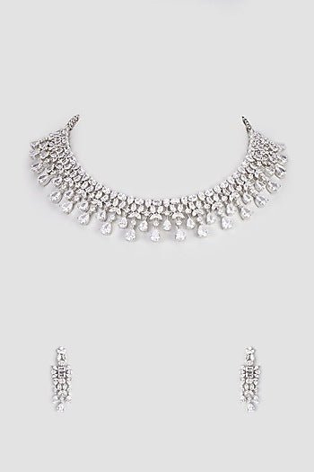 White Finish Zircon Necklace Set