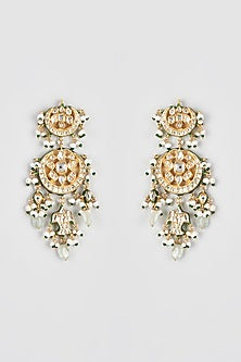 Gold Finish Kundan Polki Enameled Dangler Earrings