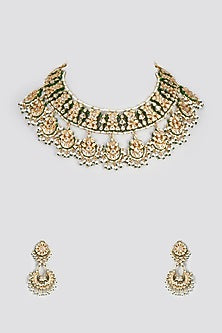 Gold Finish Kundan Polki Choker Necklace Set