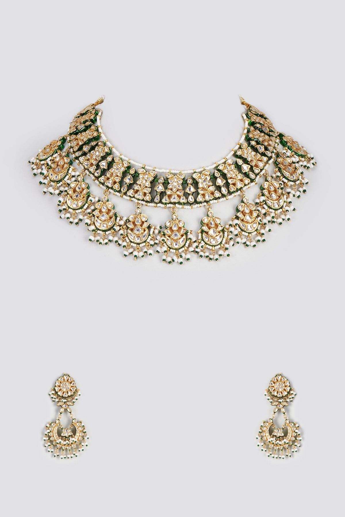 Gold Finish Kundan Polki Choker Necklace Set