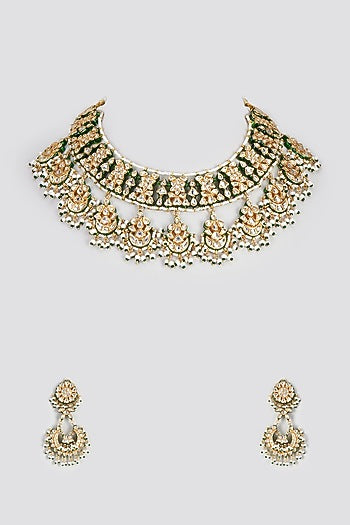 Gold Finish Kundan Polki Choker Necklace Set