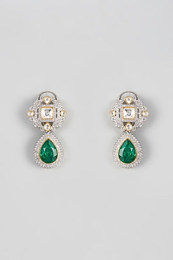 White Finish Zircon & Kundan Polki Dangler Earrings