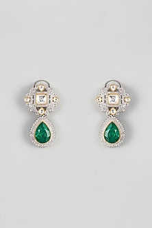 White Finish Zircon & Kundan Polki Dangler Earrings