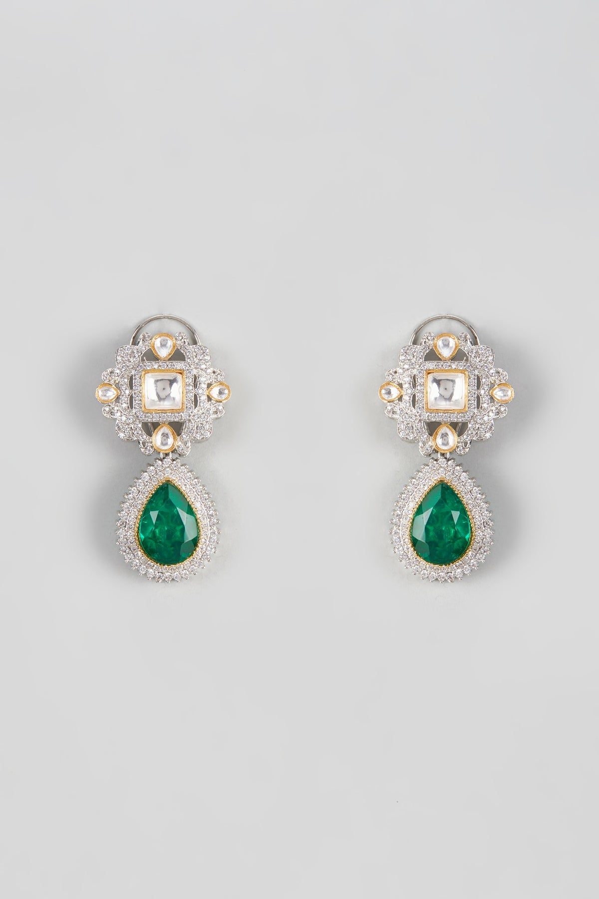 White Finish Zircon & Kundan Polki Dangler Earrings