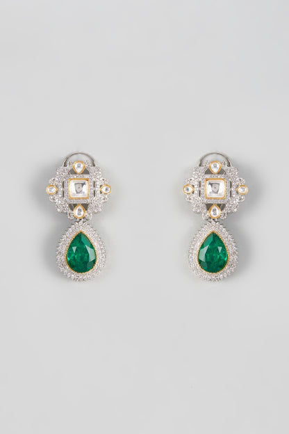 White Finish Zircon & Kundan Polki Dangler Earrings