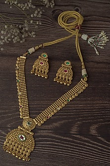 Gold Finish Long Necklace Set