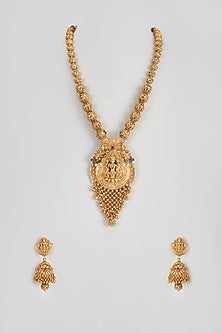 Gold Finish Temple Long Necklace Set