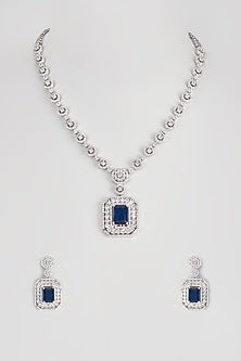 White Finish Zircon Long Necklace Set